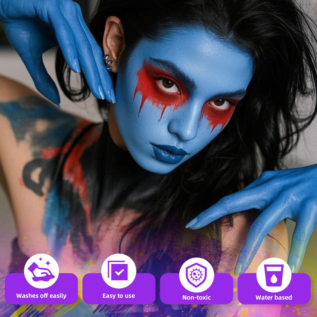 YBUETE Blue Face Body Paint, Professional Paint for Halloween Cosplay Costume Party, Full-coverage Multi-Color Cream Makeup Blendable Body Painting for Adults Halloween Cosplay SFX Makeup Paint