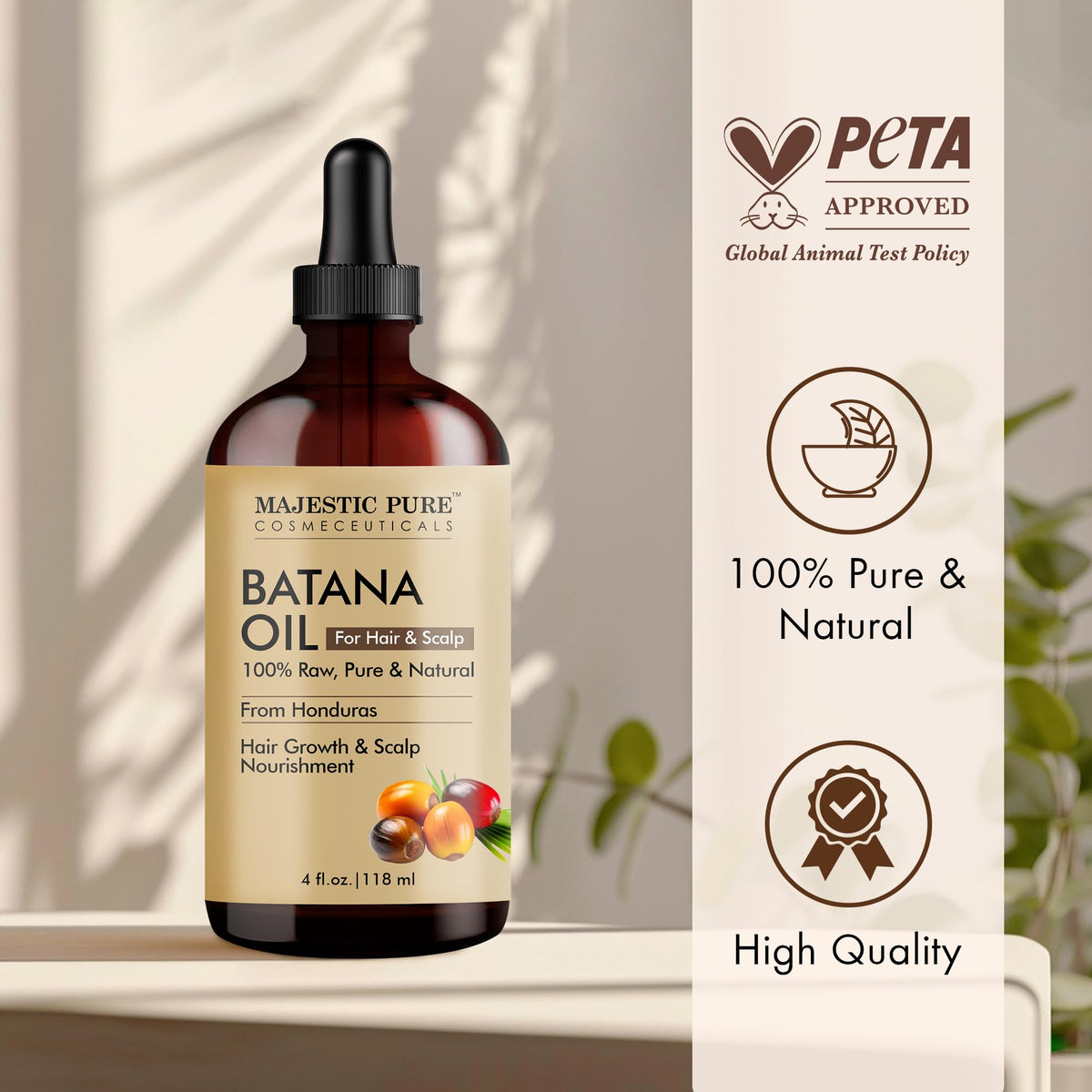 Majestic Pure MAJESTIC PURE Batana Oil for Hair Growth | Moisturizes Scalp & Hair | Nourishing & Volumizing | 100% Pure & Natural | PETA Certified | 4 Fl Oz