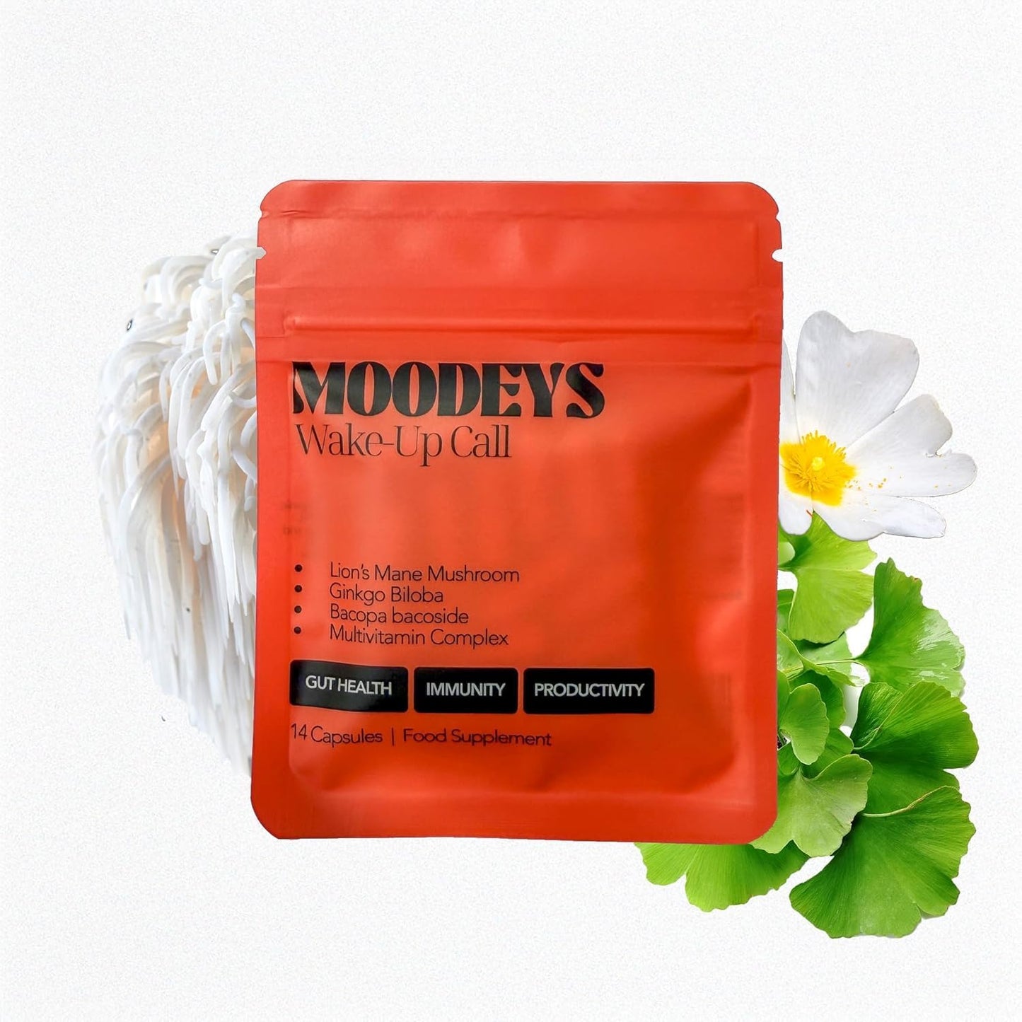 Moodeys Wake-Up Call, Organic Natural Energy & Focus Supplement | Mental Clarity Boosting Multivitamin | Functional Mushrooms & Adaptogens | Lion’s Mane (4,500mg), Bacopa Bacoside & Ginkgo Biloba