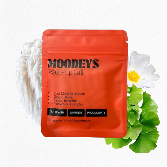 Moodeys Wake-Up Call, Organic Natural Energy & Focus Supplement | Mental Clarity Boosting Multivitamin | Functional Mushrooms & Adaptogens | Lion’s Mane (4,500mg), Bacopa Bacoside & Ginkgo Biloba