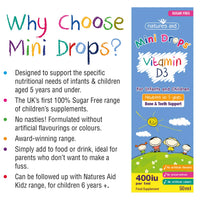 Natures Aid Vitamin D3 Mini Drops for Infants and Children, Sugar Free, 50ml