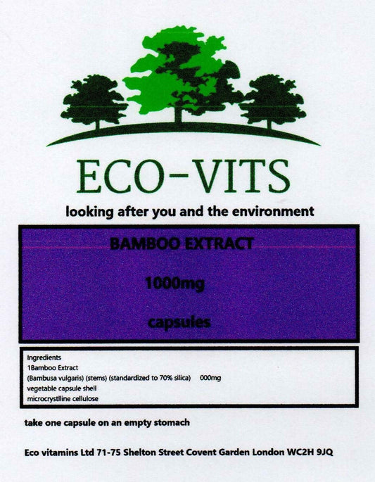 ECO-VITS Bamboo Extract (Silica) (1000MG) 120 CAPS. Biodegradable Packaging. Sealed Pouch