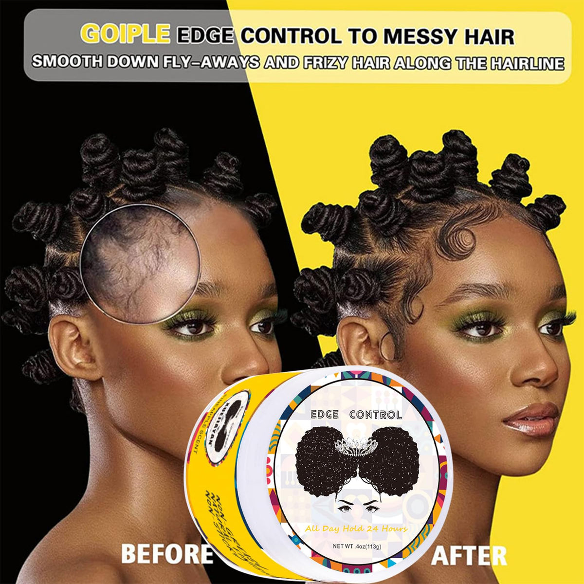 Fashion Base Edge Control Wax for Black Women - Edge Control Gel for Afro Hair - Strong Hold - Non-greasy - No White Residue - Afro Hair Products Gel (Pineapple Scent) 4 Ounces