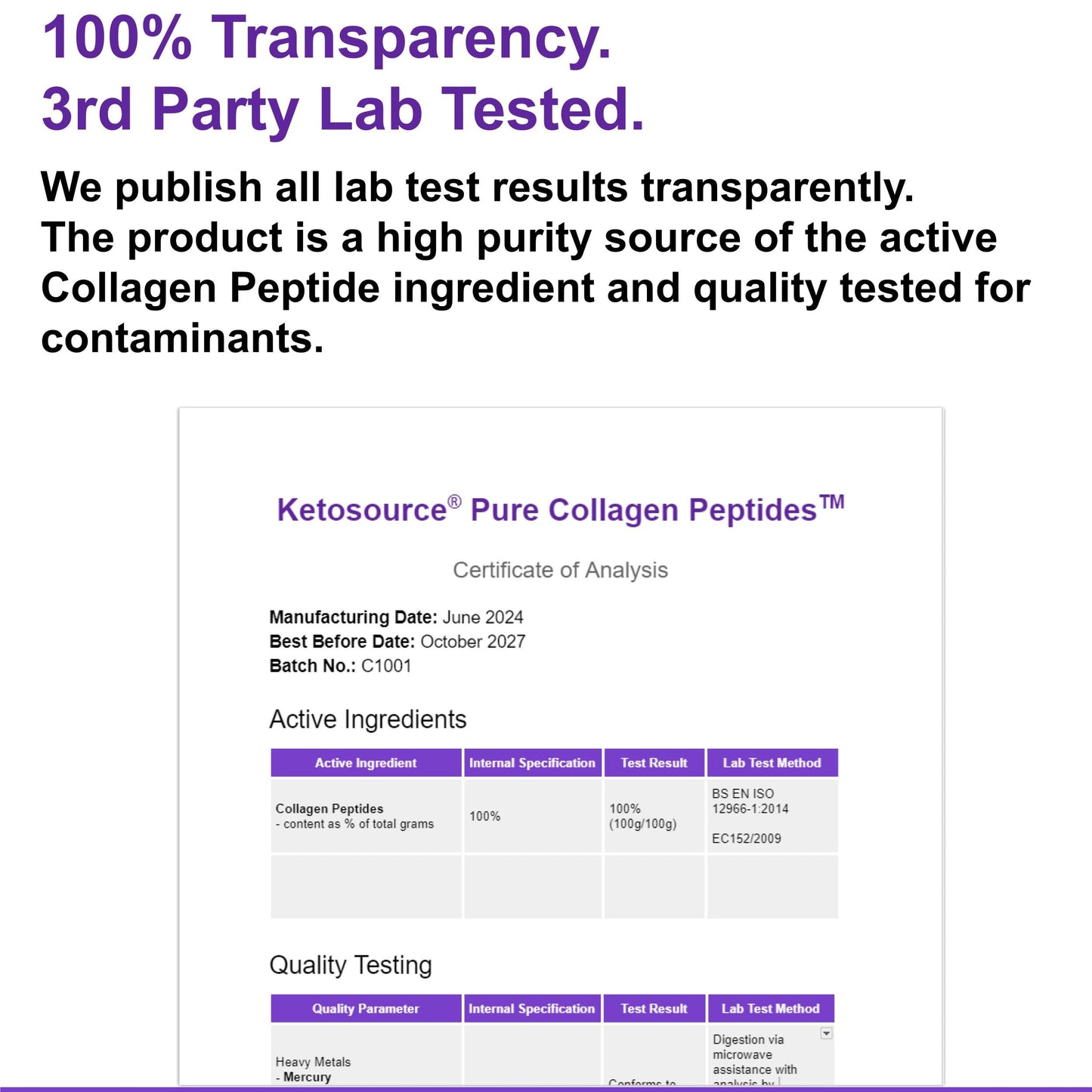 Ketosource Pure Collagen Peptides | Zero Aftertaste | Hydrolyzed Bovine | 500g Pouch
