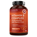 Nutravita Vitamin B Complex High Strength with Vitamin D + Vitamin C 500 Tablets for +1 Year of Supply, Energy-Yielding Metabolism - Reduction of Tiredness & Fatigue (EFSA) Made in the UK