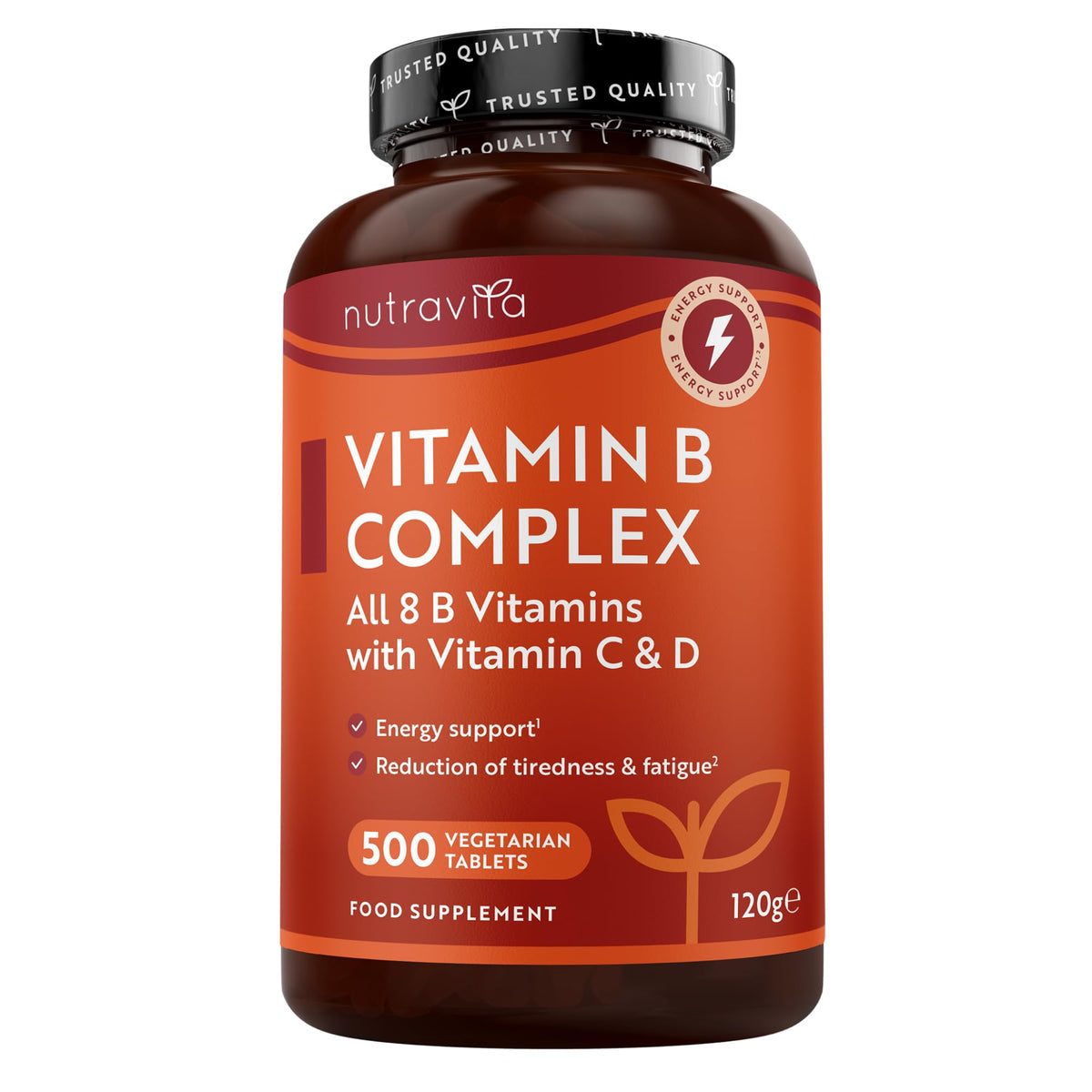 Nutravita Vitamin B Complex High Strength with Vitamin D + Vitamin C 500 Tablets for +1 Year of Supply, Energy-Yielding Metabolism - Reduction of Tiredness & Fatigue (EFSA) Made in the UK