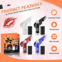 Allony Halloween Lipstick, Black/white/Red/Blue Lipstick Halloween, Goth Makeup Set, Black Lipstick Matte, Matte Lip Gloss Set for Halloween, Christmas, Dance Drama, Parties