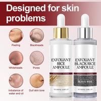 Samkeen Rice Ampoule Set, Black & White Rice Facial Exfoliator Water, Exfoliating Toner, Exfoliating Facial Scrub, Gentle Double Effect Scrub, Shrink Pores, Remove Blackheads
