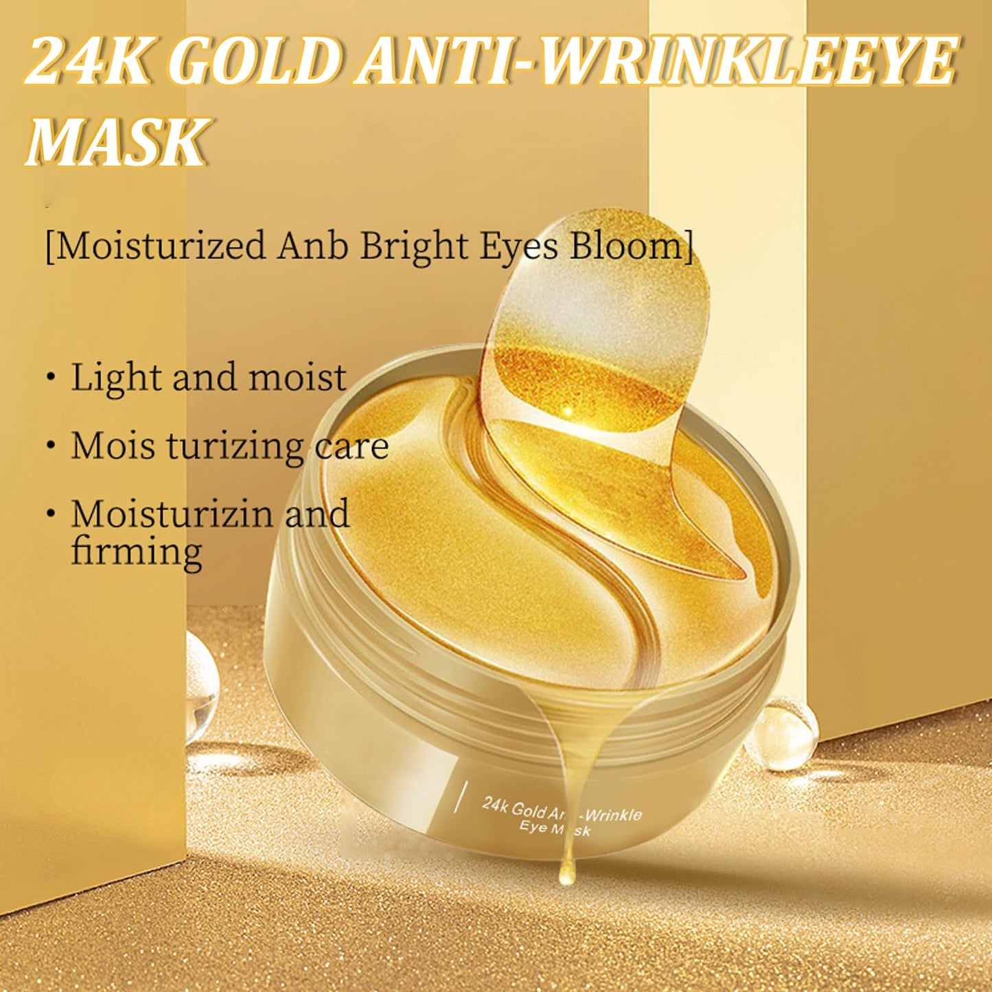 Ledeak 24K Gold Eye Mask, 60 Pcs Hydrating Under Eye Patches for Women Men, Anti Wrinkle Under Eye Gel Patches, Eye Gel Pads Skincare Set for Reduce Puffy and Dark Circles