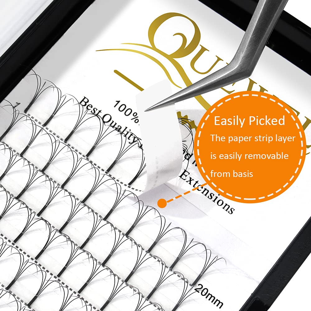 QUEWEL Pre Made Fan Eyelash Extensions 4D 0.10 C Curl MIX9-16mm Long Stem Premade Fans Volume Eyelash Extensions Pre Made Russian Volume Eye Lashes Long lasting Pre Fanned Russian Lashes (4D 0.10C MIX9-16mm)