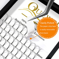 QUEWEL Pre Made Fan Eyelash Extensions 4D 0.10 C Curl MIX9-16mm Long Stem Premade Fans Volume Eyelash Extensions Pre Made Russian Volume Eye Lashes Long lasting Pre Fanned Russian Lashes (4D 0.10C MIX9-16mm)