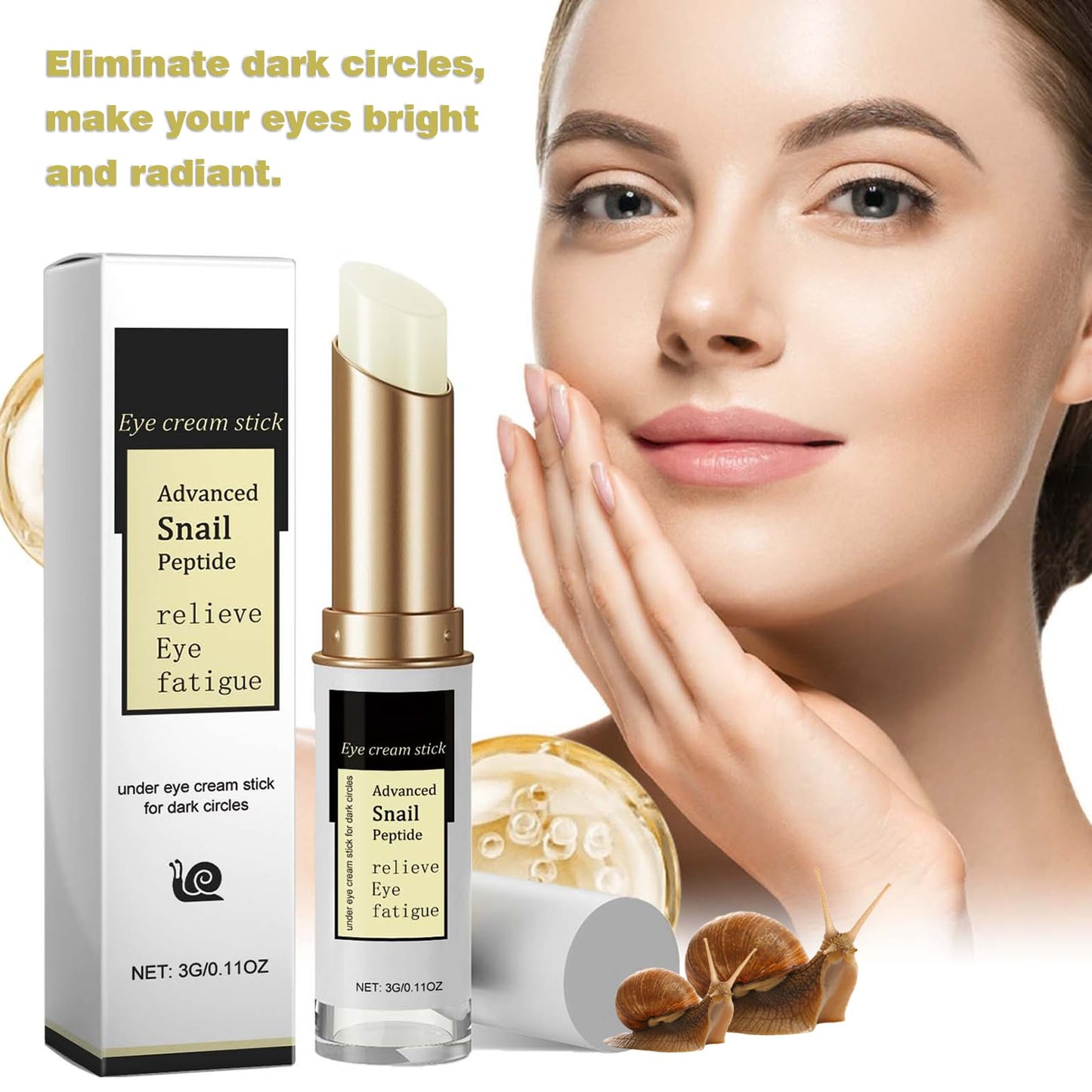 AmiCera Dark Circle Eye Cream, Advanced Snail Peptide Eye Cream Stick for Dark Circles and Puffy Eyes, Under Eye Brightener, Eye Bags Remover, for Men & Women, Anti-wrinkle, Hydrating