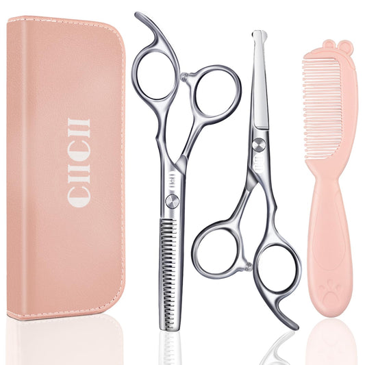 CIICII Kids Hair Cutting Scissors Shears Kit, Safe Round Tip Baby Scissors