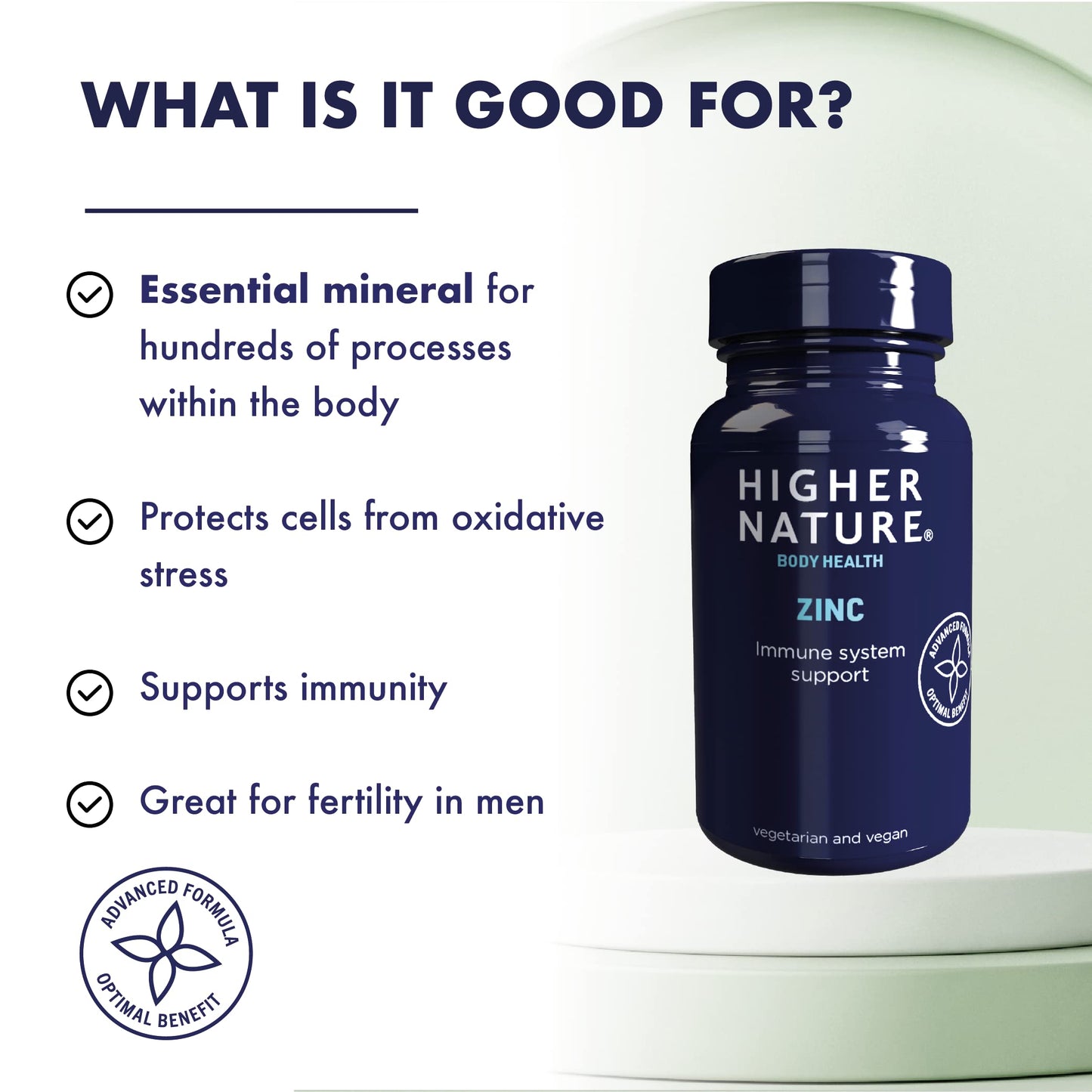HIGHER NATURE Higher Nature - Zinc - Immune System, Cognitive Function & Fertility Support - Gluten Free - Vegetarian & Vegan - 90 Tablets