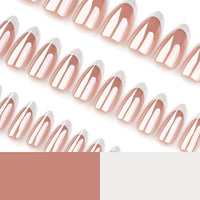 EONFAVE 30 Pcs Chrome Press on Nails - French Tip False Nails - 24pcs Medium Almond Press On - Fake With Glue - Acrylic Glossy Nude With White Tips Designs - Full Cover Glue On