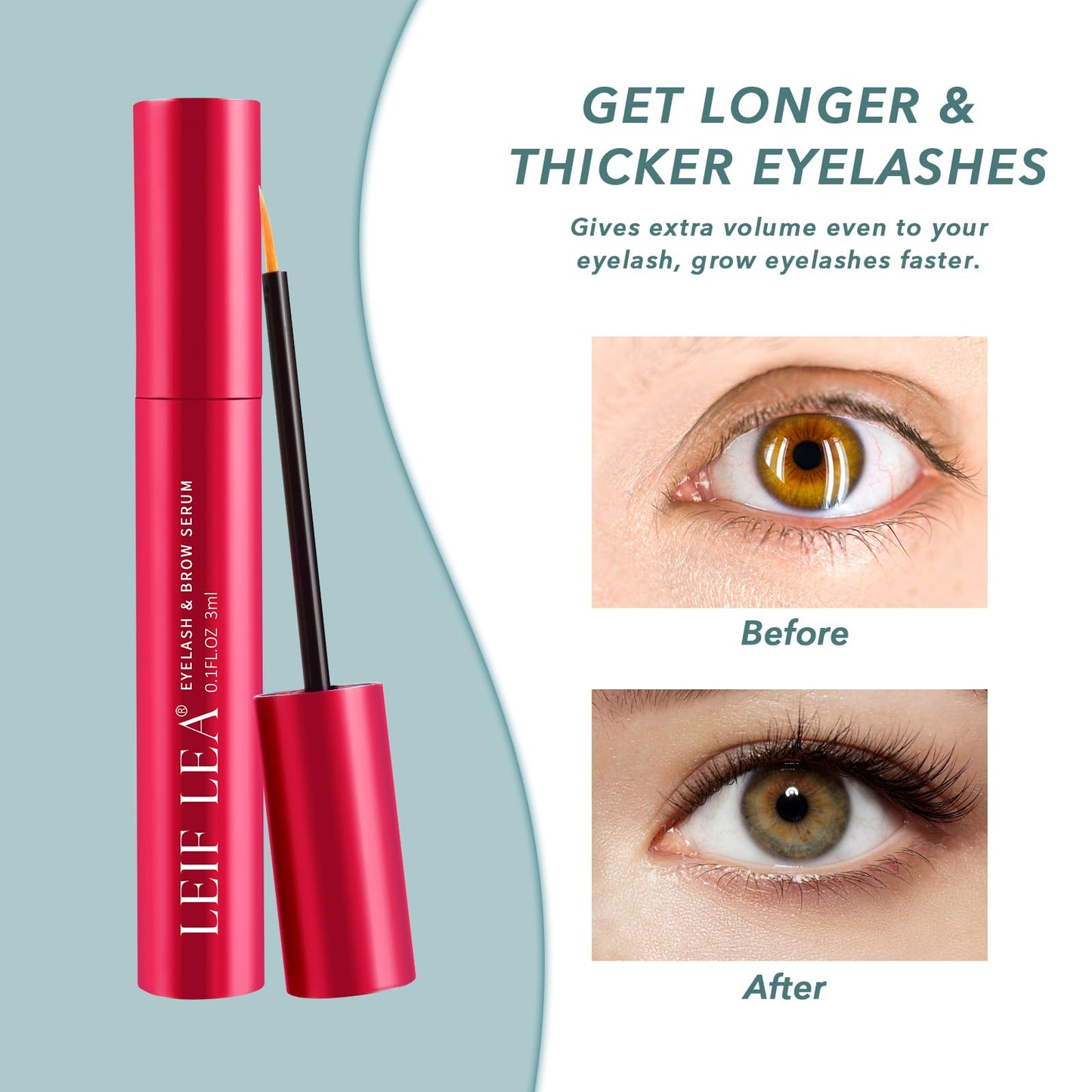 Leif Lea Eyelash Growth Serum - Natural Formula Eyelash Serum for Growth and Thickness Lash Serum for Longer, Thicker and Fuller Lashes - 3ml