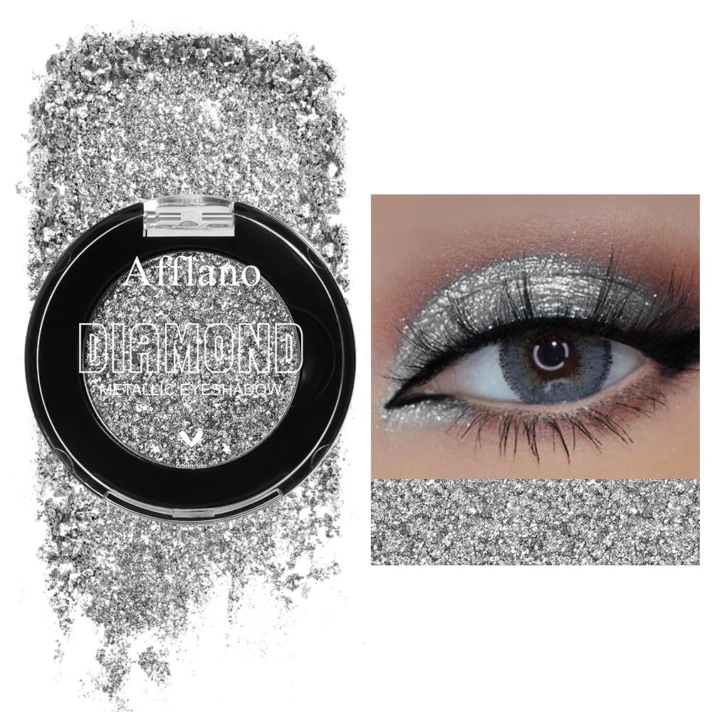 DE'LANCI Silver Gray Glitter Eye Shadows Make up,Silver Metal Pressed Powder Eyeshadow,Shimmer Silver Grey Eyeshadow,Highly Pigmented&Waterproof, Long Wearing,Vegan&Talc Free #11