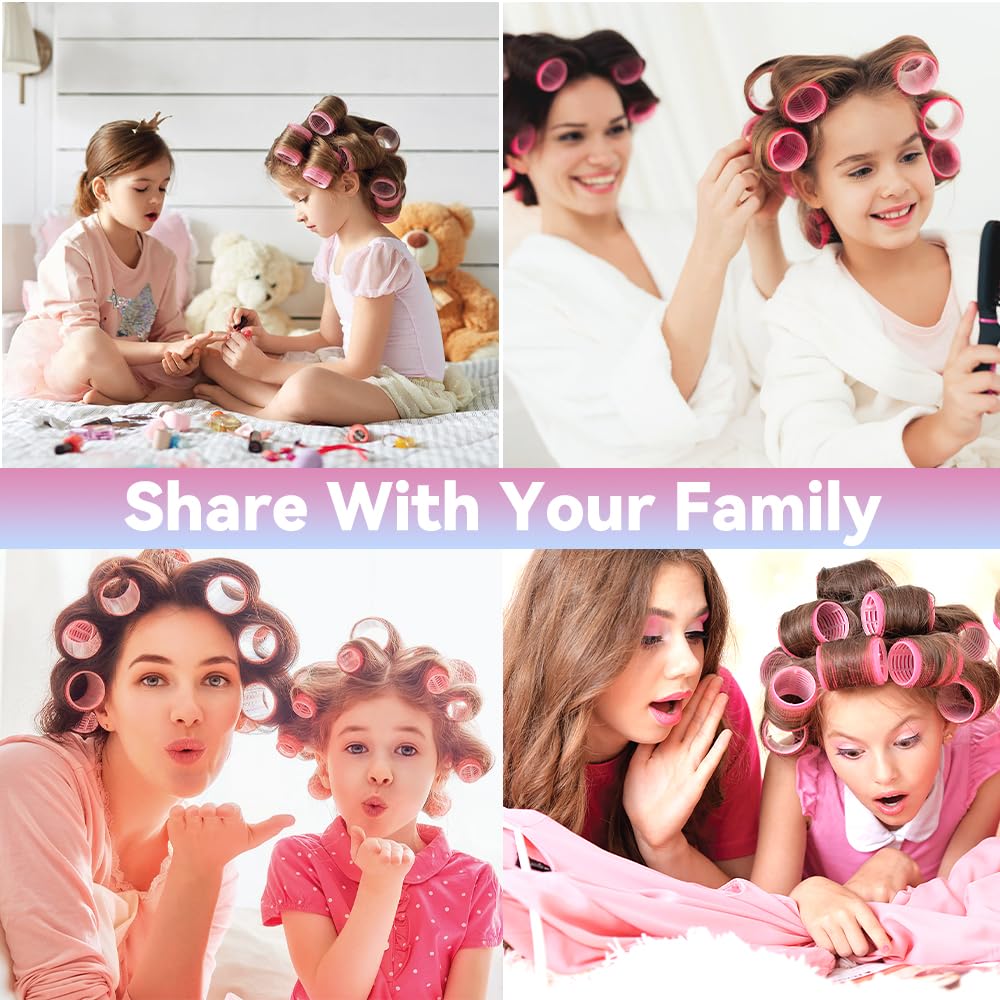 JOLCEEY 50pcs Hair Rollers with Clips, Jumbo Large Medium Small Rollers for Hair Volume Big Hair Curlers Rollers for Long Medium Short Hair DIY Hairdressing (Purple, Rose red)