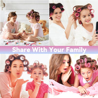 JOLCEEY 50pcs Hair Rollers with Clips, Jumbo Large Medium Small Rollers for Hair Volume Big Hair Curlers Rollers for Long Medium Short Hair DIY Hairdressing (Purple, Rose red)