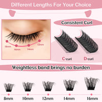 PRO LASHBEAUTY PRO Lash Clusters, 72 Pcs Individual Cluster Lashes 3D Effect DIY Lash Extension 8-16mm Eyelash Clusters Volume Wispy Lashes Super Thin Band Reusable Soft & Comfortable(Adore-3D Fluffy,D-8-16mix)