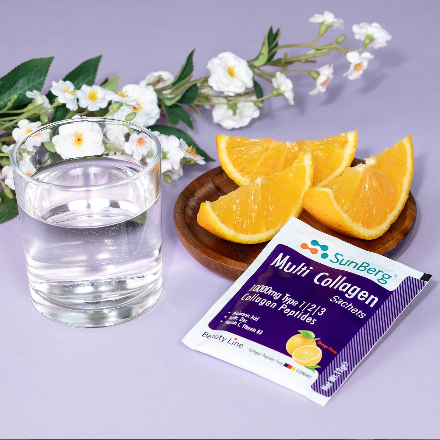 Bodygenix Sunberg Multi Collagen Peptides Sachets - 1000mg Hydrolyzed Collagen Type I, II, III Hyaluronic Acid Biotin for Skin Hair Nail Joints Bones Muscles Teeth - Halal Collagen Complex Supplement 7 Sachets