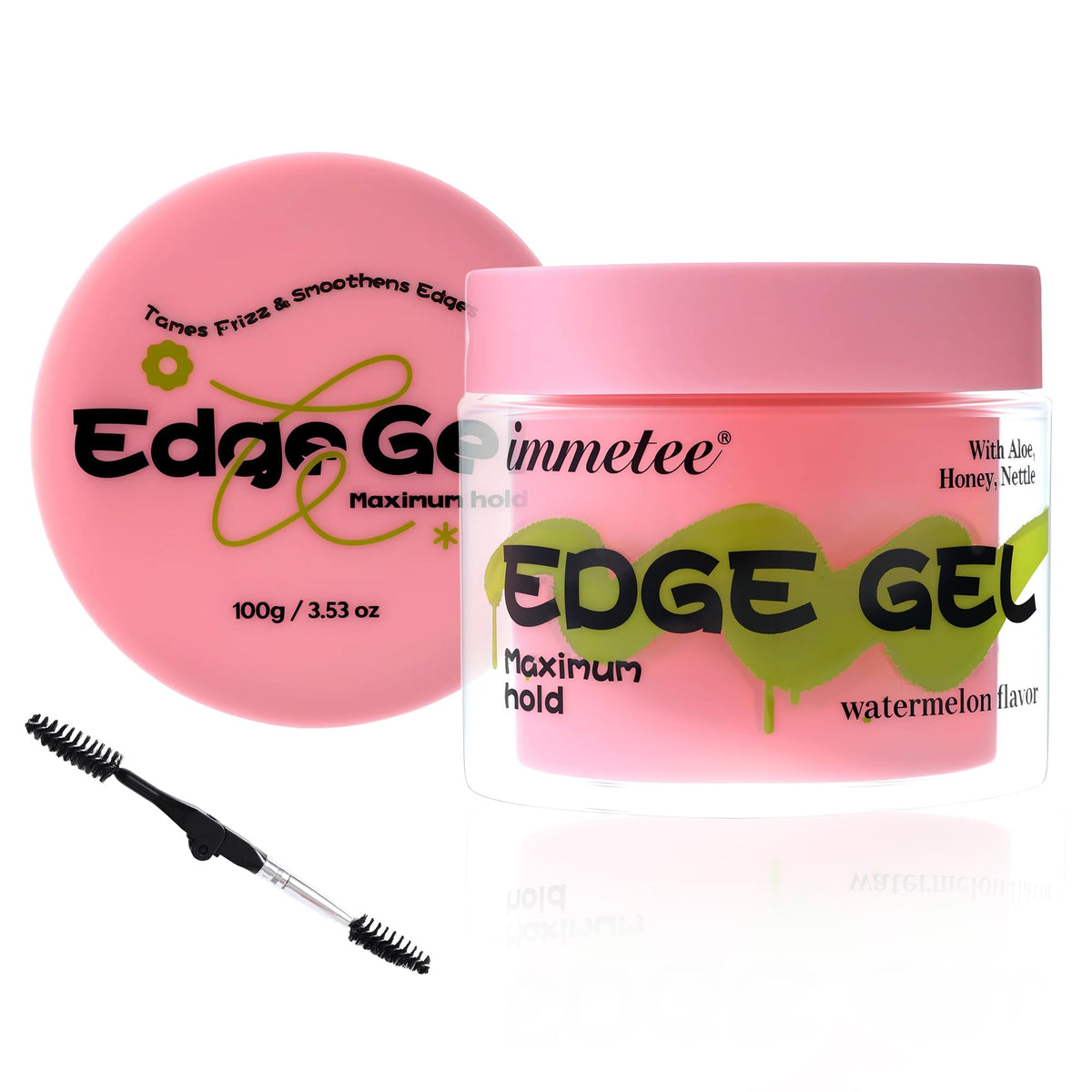 immetee Edge Control Gel with Brush, Hair Styling Gel Flyaway Hair Tamer for Afro Hair.（100g,3.52 oz） (Purple-Grapes)