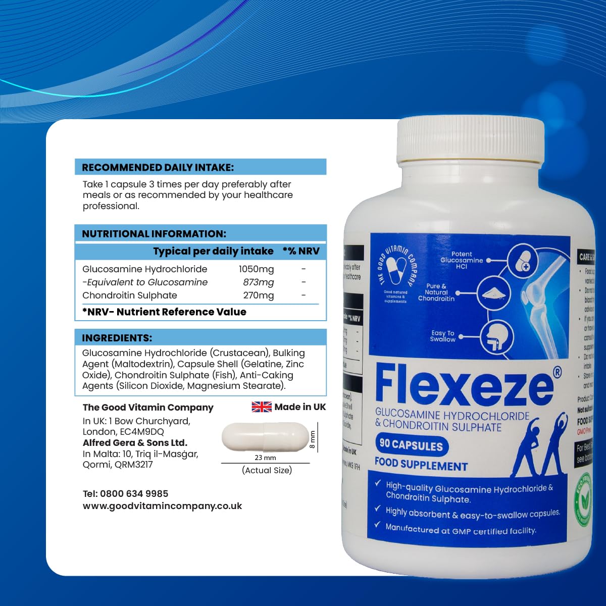 The Good Vitamin Company Flexeze: 1 Month Supply, 90 Capsules - UK-Made for Natural Joint Care