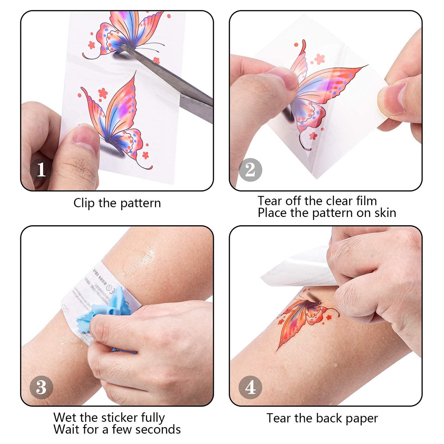FFWHKON 126Pcs Butterfly Temporary Tattoo, 3D Temporary Tattoos Stickers
