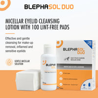 THEA PHARMA Blephasol Duo Micellar Eyelid Cleansing Lotion | Gentle, Effective Removal of Dirt & Makeup from sensitive Eyelids and Lashes | Perfume & Alcohol-Free | 3 PACK | 3 x 100 ml Bottle |300 Lint-Free Pads