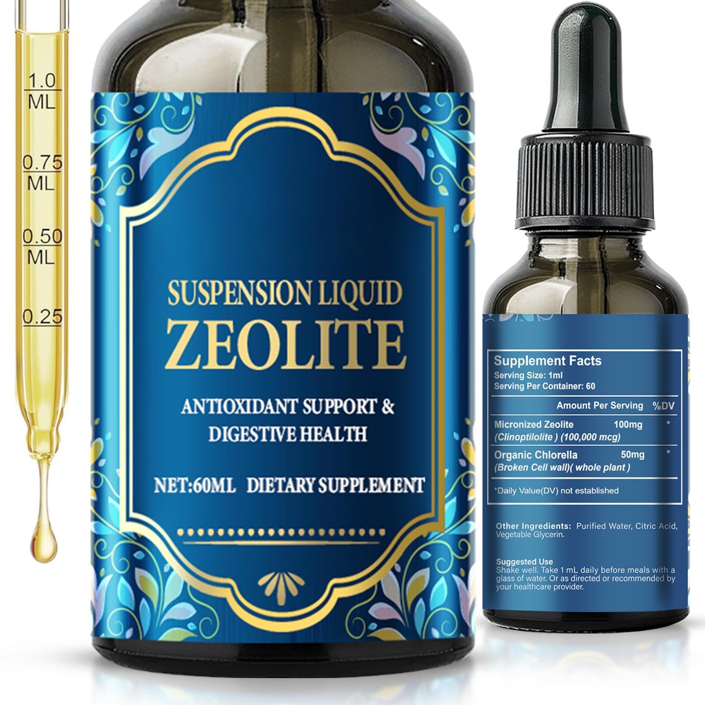 Anogol Zeolite Detox for Adults, Gentle Heavy Metal Detox, 60 ml Zeolite Drops with Chlorella, Methyl Vitamins B12 and D3, Boosting Energy and Focus, Supports Digestive and Immune Health, N1