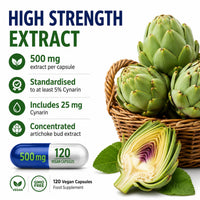 Hepatica Artichoke Extract 5,000mg Equivalent | 500mg 10:1 Cynara Scolymus Extract | Standardised to 5% Cynarin (25mg) | 120 Vegan Capsules | 4-Month Supply | 3rd Party Lab Tested