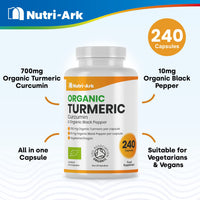 Nutri-Ark Organic Turmeric and Black Pepper Capsules High Strength | Each Capsule Contains 700mg of Turmeric Powder and 10mg of Black Pepper