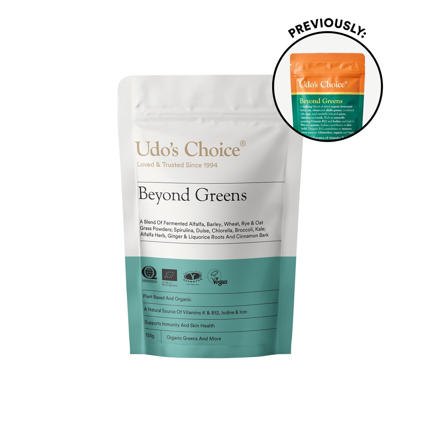 Greens Powder with Barley, Kale, Chlorella & Spirulina – Organic Vegan Superfood for Skin, Gut & Immune Health – High Fibre Detox Support – Udo's Choice Beyond Greens – 16 Servings