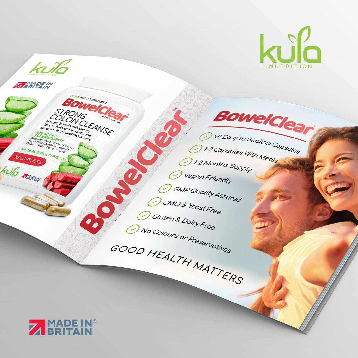 Kula Nutrition BowelClear - Strong Colon Cleanse Detox – Fast-Acting Herbal Laxatives for Constipation Relief in Adults - Natural Stool Softener with Aloe Vera, Fibre for Regular Bowel Movements - 90 Vegan Capsules