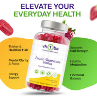 Biotin Gummies 10000mcg Per Serving – 150 High Strength Vitamin B7 for Hair Growth, Skin & Energy Support | Natural Strawberry Flavour Biotin Supplement | Vegan Hair Gummies by vh1be