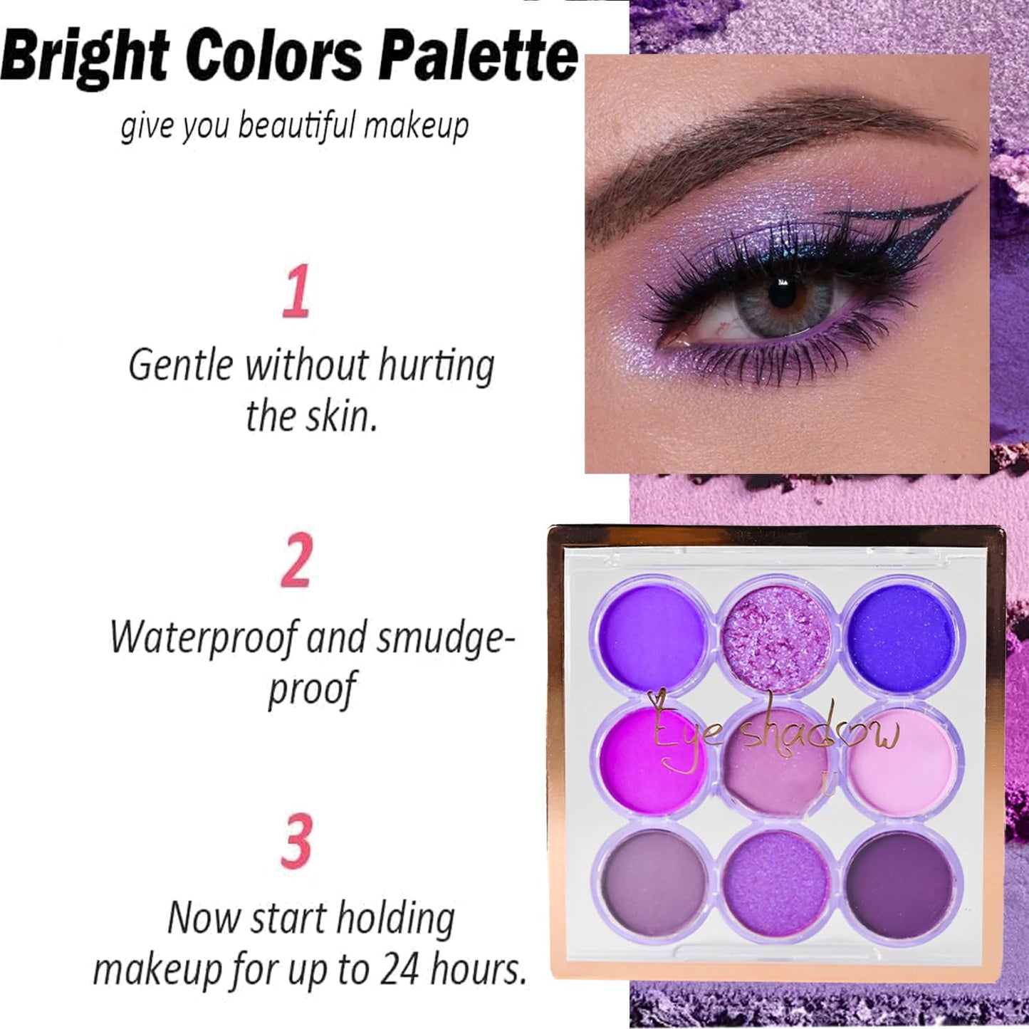 GEEWHILE Purple Eyeshadow Palette Violet Purple Eye Shadows Palette For Women, Long Lasting Shimmer Matte Eyeshadow Make-Up Palettes Waterproof Highly Pigmented Blendable Dream Purple Eyeshadow Palette