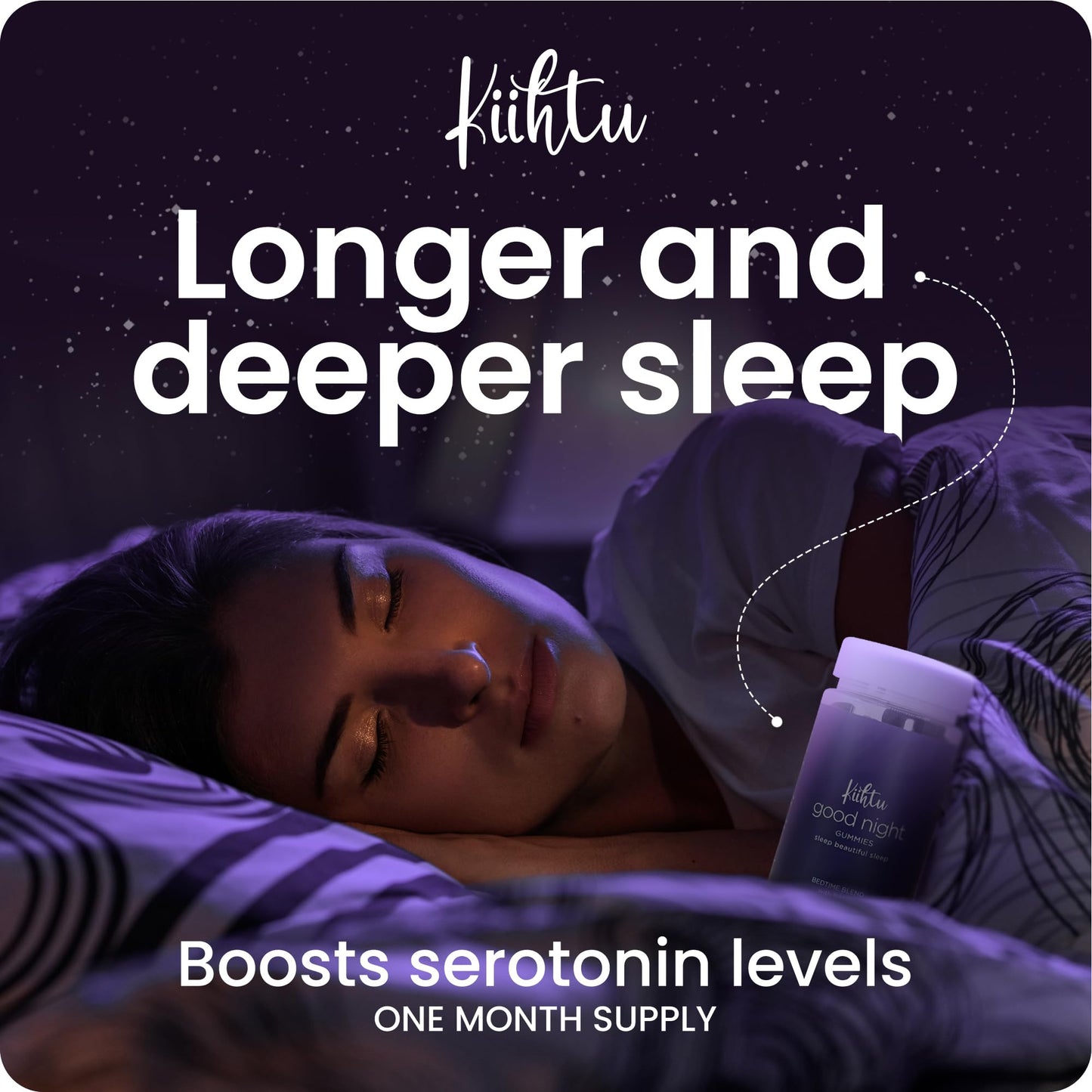 Kiihtu 5HTP Good Night Sleep Gummies - 60 Count | 1 Month Supply Chewable Griffonia Extract, Chamomile & Lemon Balm Bedtime Gummies | Calm Sleep Support | Natural & Vegan | Berry Flavour
