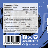 Warrior BCAA Capsules - 60 Caps - 1000mg - 2:1:1 Ratio; Pharmaceutical Grade Leucine, Isoleucine and Valine - Branched Chain Amino Acid
