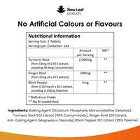 NEW LEAF PRODUCTS Turmeric Tablets 2600mg High Strength with Black Pepper & Ginger (6 Months Supply) Active 95% Turmeric Curcumin Supplements 365 Tablets Not Capsules, Vegan, UK Made by New Leaf