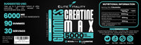 Elite Vitality Creatine Monohydrate 90 Gummies 5000mg + BCAAs & L-Carnitine – 3rd Party Lab Tested, Vegan, Sugar-Free, Pre Workout Muscle Growth & Recovery Gym Supplement for Men & Women – Tangy Blueberry Blast