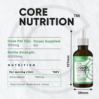Liquid Chlorophyll Drops for Water - High Strength of 12,000mg per 2X 60ml Bottle at 4X Concentration - 4 Month Supply of Chlorophyll Liquid Drink - Made in UK by Core Nutrition (2X Pack)