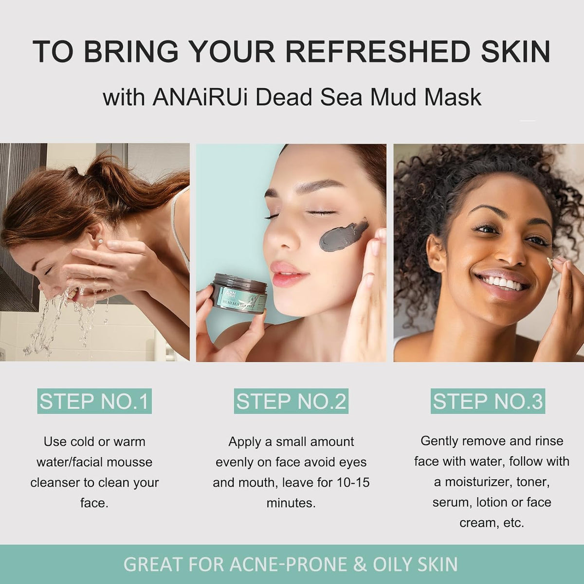 ANAI RUI ANAiRUi Dead Sea Tea Tree Mud Mask, Clay Mask Skincare with Activated Charcoal & Tea Tree Oil for Women and Men, 120g