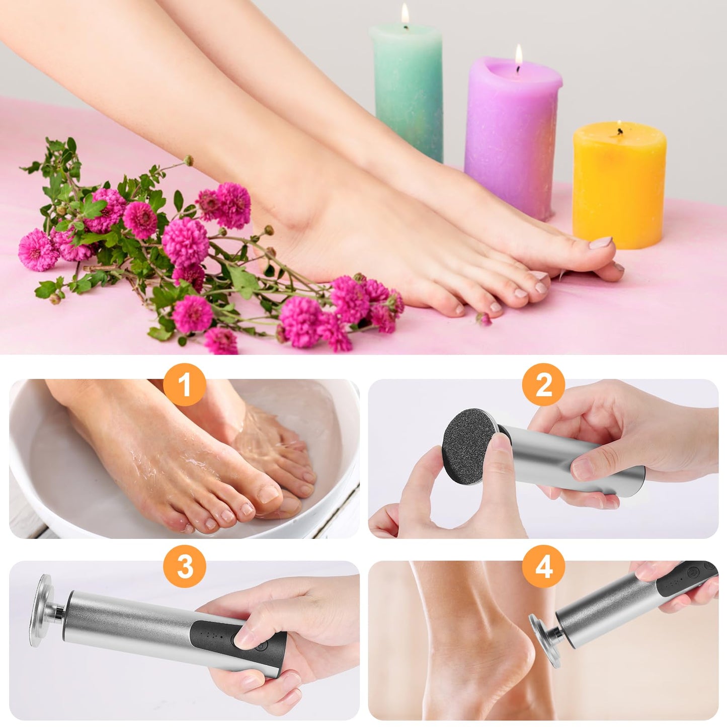 jianyana Jianyana 2 in 1 Electric Foot File, 6-Speed Pedicure Sets for Feet Electric Foot File Hard Skin Remover for Dry Dead Hard Skin Feet Callus Remover for Feet Care Exfoliator (Silver)