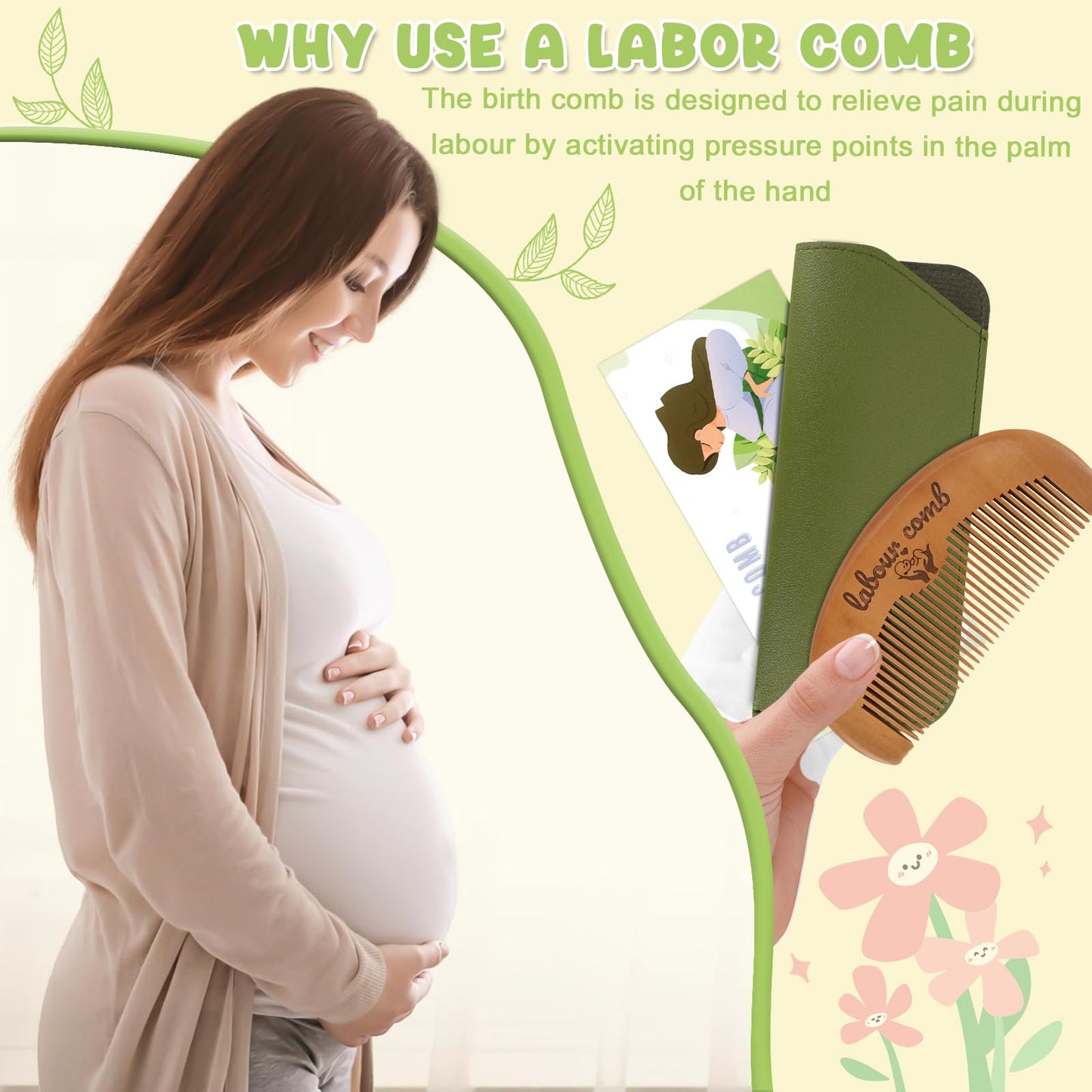 Kaempe Labour Birthing Comb, Wooden Birth/Wave Comb, Labour/Postpartum Essentials, Perineal Massage Tool, Hospital Bag Essentials, After Birth for Mum