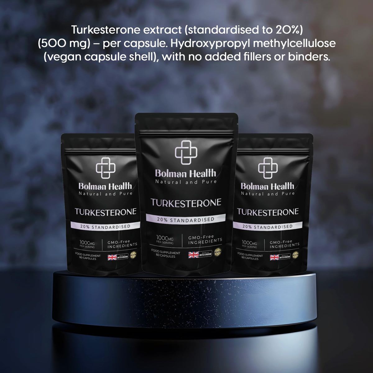 Bolman Health Turkesterone Capsules | 1000mg Ajuga Turkestanica Extract (20% Standardised) | Supports Strength, Muscle Function & Recovery | 60 Vegan Capsules | Non-GMO | Turkesterone Supplement