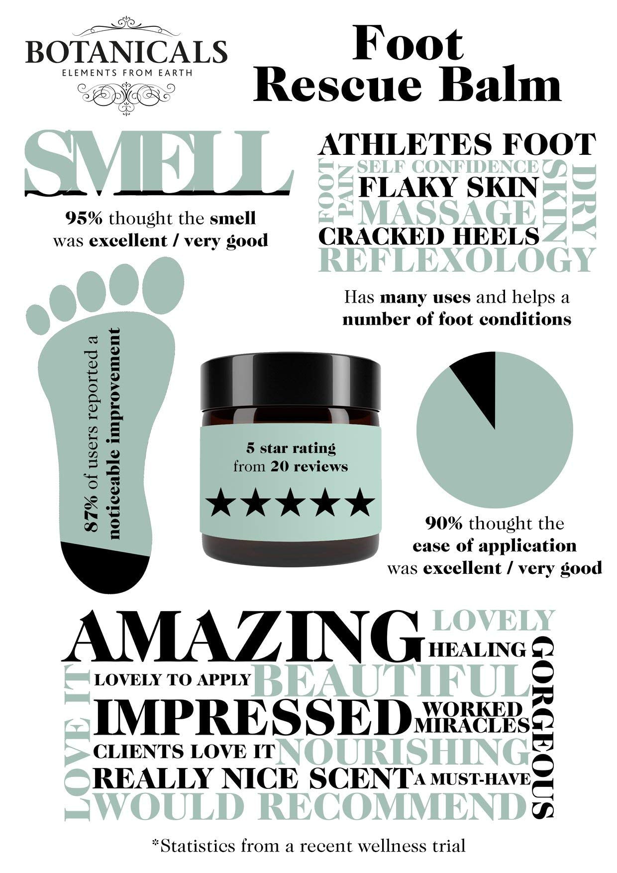 Botanicals Rescue Foot Balm for Cracked Heels, Dry Skin, Anti-fungal Vegan Organic Repair Cream for Athletes Foot Treatment, Diabetics, Mint & Tea Tree