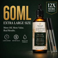 Prolixir Organic Castor Oil for lashes & Brows, Cold Pressed Lash & Brow Growth, Repair & Conditioning Oil with Vitamin E, Precision Applicators, For Fuller Looking Lashes, Brows, Hair & Nails, 60ml