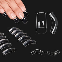 NOVO OVO 120 pcs Hawk Curved Eagle Claw Extra Super Extreme Deep Curve Half Cover Short Square Tapered Transparent Clear Cystal False Nail Extension Tips Acrylic Nail 10 Sizes Box Packaging