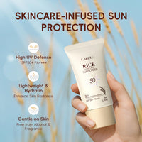 LAIKOU Rice Sunscreen SPF 50 PA+++, Ultra-Light Face & Body Sun Cream with Niacinamide & Hyaluronic Acid, Lightweight, Non-Greasy Moisturiser for All Skin Types, UVA/UVB Protection, 50g (Pack of 2)
