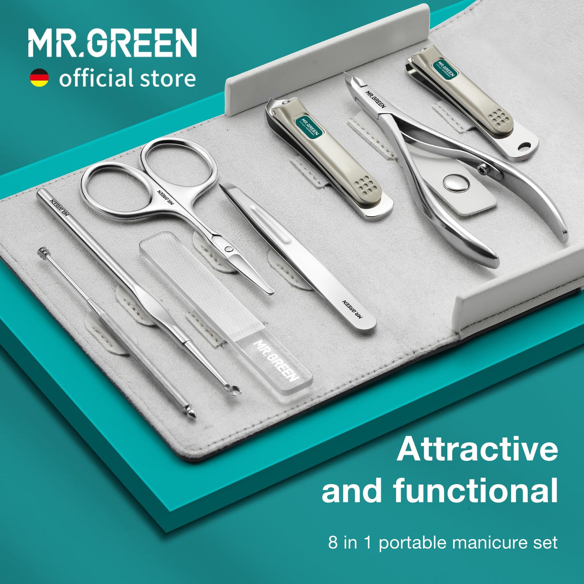 MR.GREEN Manicure Sets 8 in 1 Pedicure Kits Stainless Steel Nail Clipper Set Personal Care Tools with Microfiber Leather Case (Mr-6659)